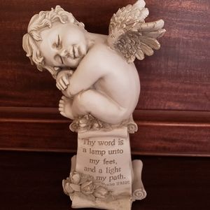 Resin Cherub with Psalm 119:105 Scripture Verse